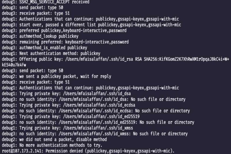 Permission Denied (publickey,gssapi-keyex,gssapi-with-mic,password)